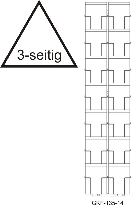 Karten-Bodenständer, 135 mm, 42 Fächer, 3-seitig, 2-reihig, silber